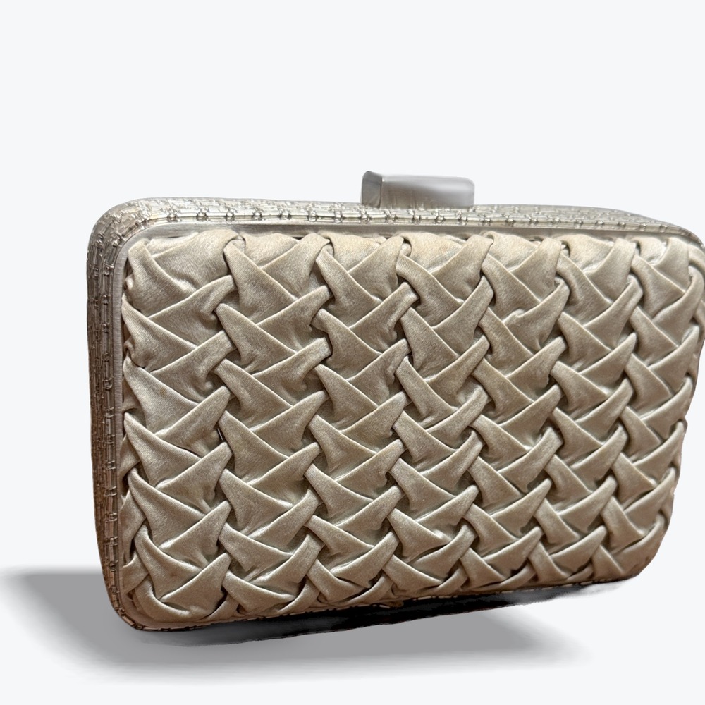 Inge Christopher Champagne Beaded Woven Evening‎ Clutch Bag Party Wedding